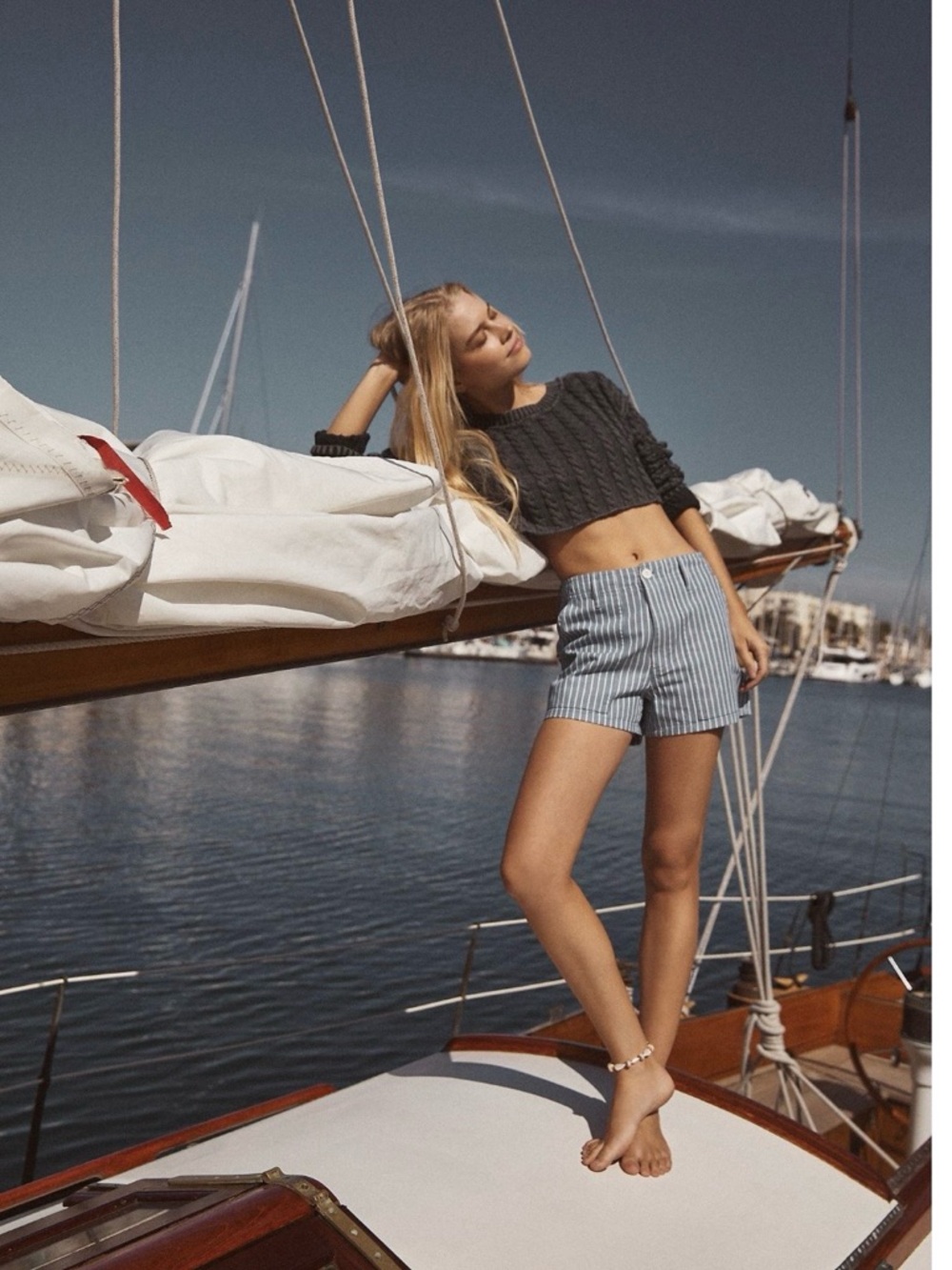 Free People Blue and White Striped High-Rise Shorts - Brixton